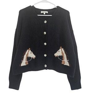 Vigoss Horse Cardigan XL Western Ranch Cowgirl Cozy Knit Cropped Sweater Grandma